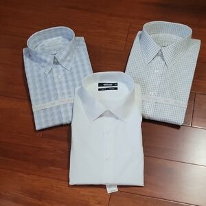 Men's Classic Dress Shirt Set - White, Blue, Gray 17 1/2 --35--Bundle of 3